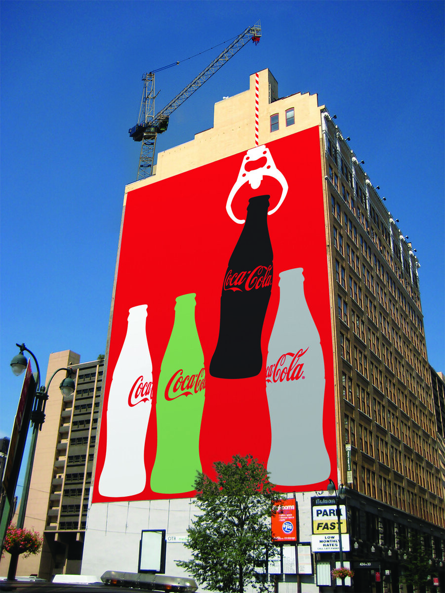 Этот рекламный щит Coca-Cola отличается высокой эффективностью благодаря своему яркому визуальному оформлению и расположению на видном месте, сразу привлекая внимание. Узнаваемые элементы бренда и яркие цвета делают его запоминающимся и привлекательным для прохожих.