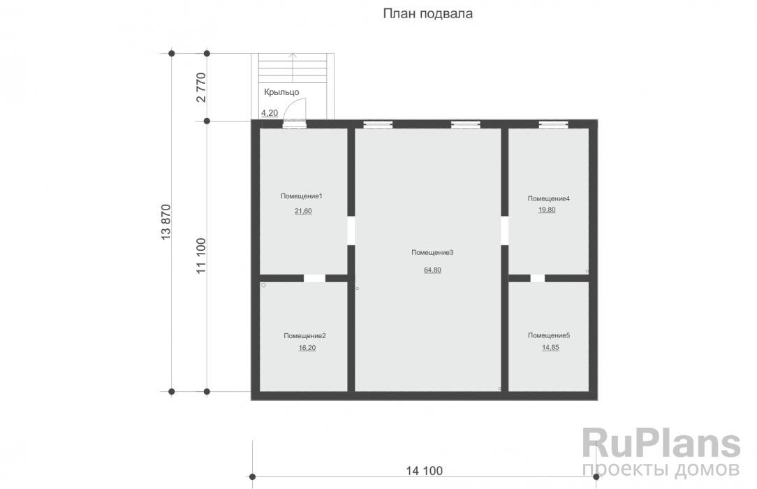 Помещение 1 - 21,60 м2Помещение 2 - 16,20 м2Помещение 3 - 64,80 м2Помещение 4 - 19,80 м2Помещение 5 - 14,85 м2