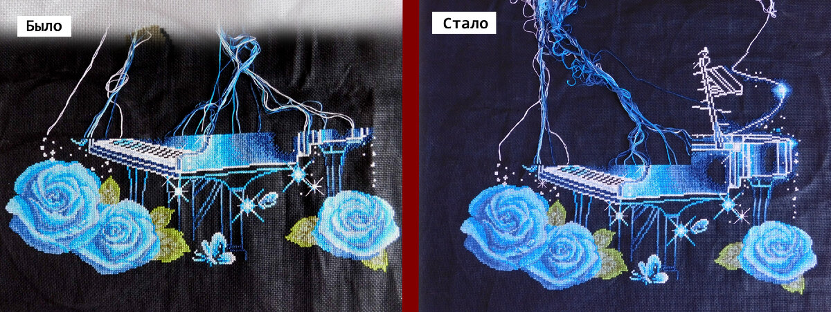 Продвигается медленно (но верно). Вышивала в основном в верхней части белыми мулине.