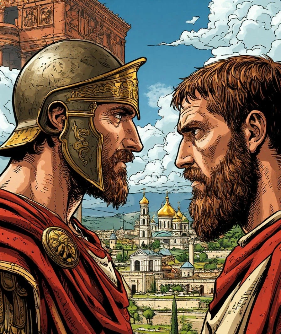 Символическое изображение двух эпох и двух стран, представителем, которых стал главный герой.