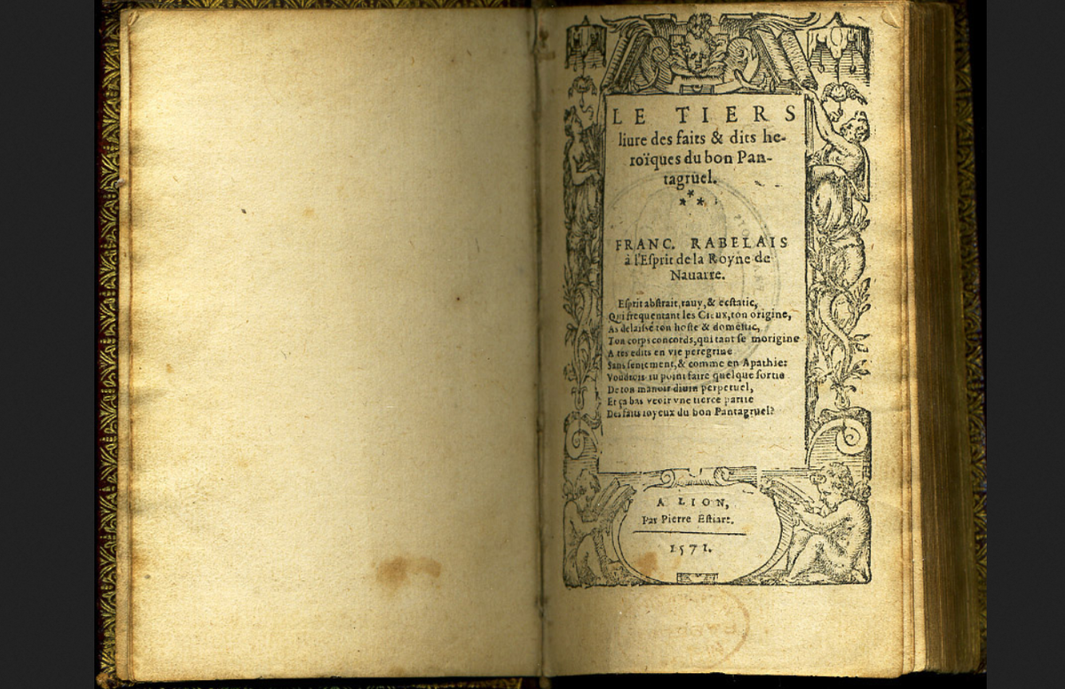 Титул издания третьей книги «Гаргантюа и Пантагрюэля» в Лионе, 1571 год