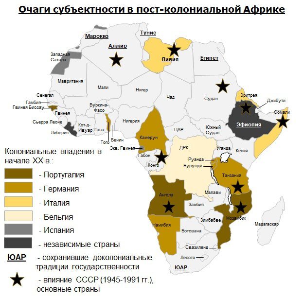 Современные африканские страны в своей основной массе так и не стали государствами. Если с большинством бывших французских и английских колоний ситуация ясна и схожа, то остальные не столь однотипны. Подробнее см. ниже.

И, да, с Африкой нужно работать не только через военных и экономику, но и через веру и смыслы - замечательный пример... https://youtu.be/y4uj_mIlseA?si=XpoebaB8A2O3zS70