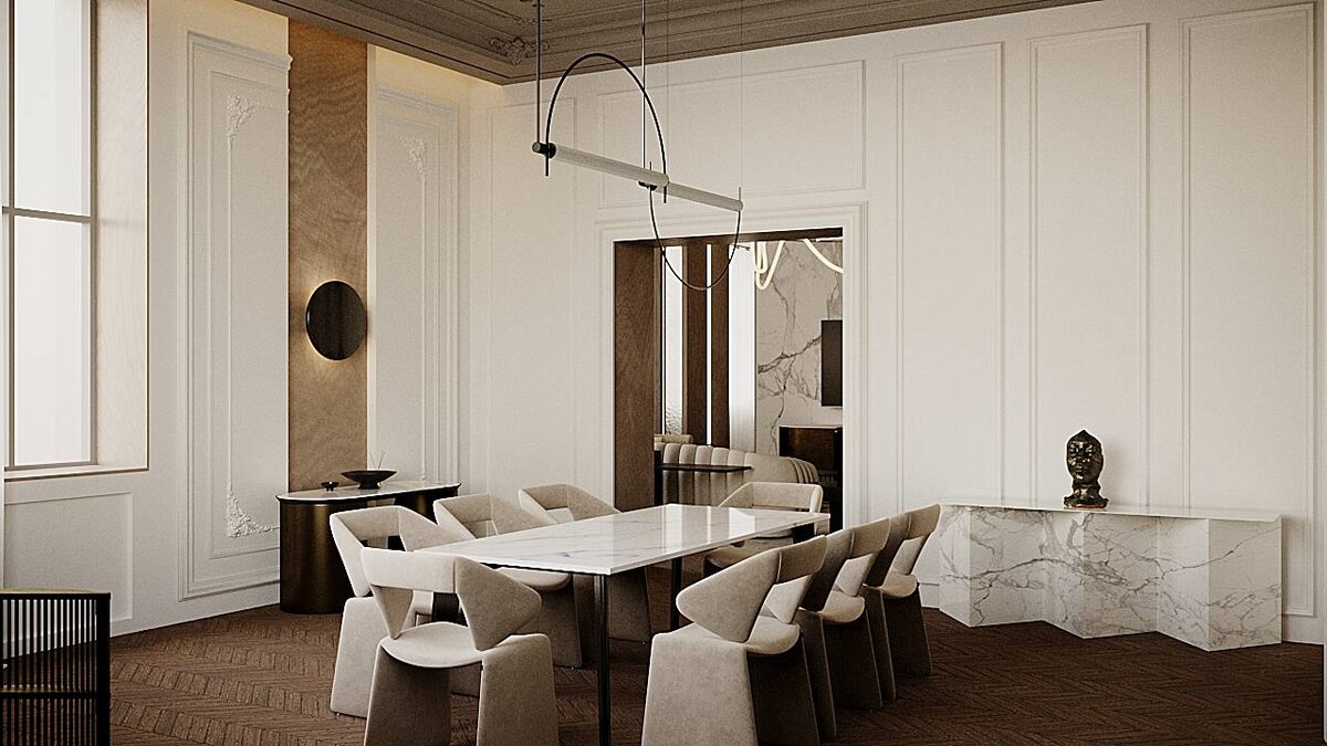 Стартовая концепция столовой на вилле в Шато Соверен