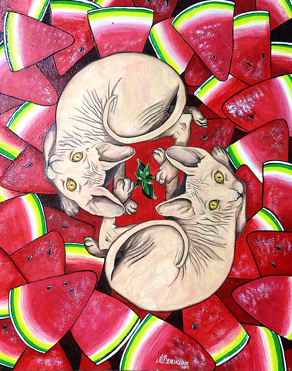 Мария Вяльшина, «Сиамия», 2018 год, 45х55см, холст на картоне, акрил