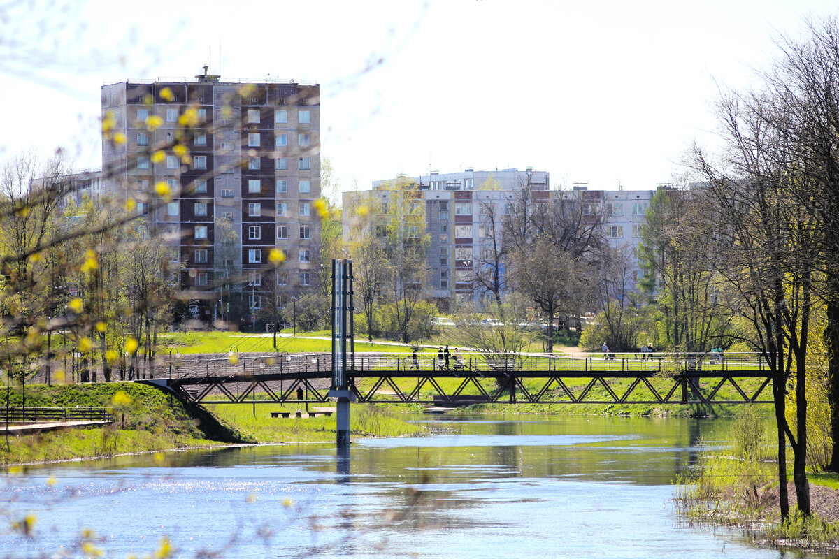 На мосту болтаются гирлянды, которые не убрали после Нового года