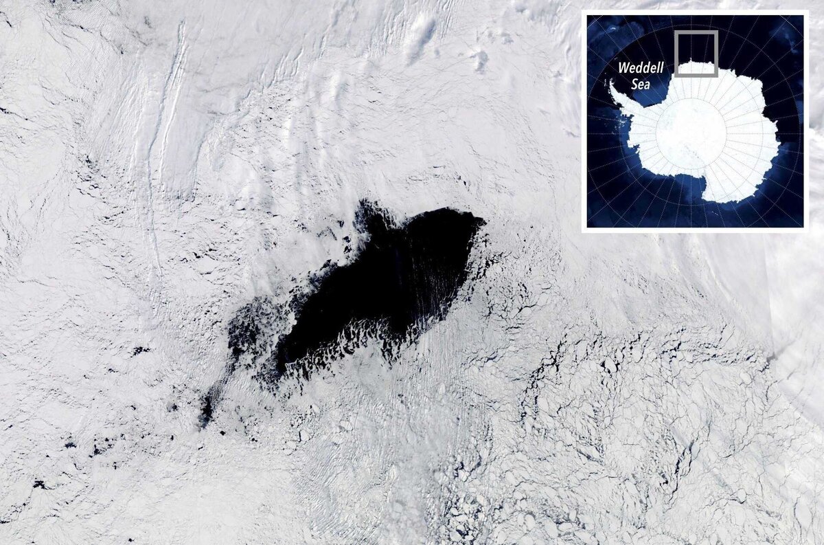 Полынья возвышения Мод в сентябре 2017 года © NASA WorldView, MODIS