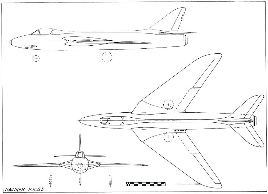  проект Hawker P.1083 был сверхзвуковым вариантом истребителя «хантер» с крылом со стреловидностью 50° и оснащенным форсажной камерой двигателем Rolls-Royce Avon R.A.14R. Постройка прототипа была начата, но отменена в 1953 году