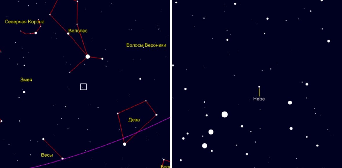 Положение Гебы на небе 3 мая 2024 года, изображение из открытых источников
