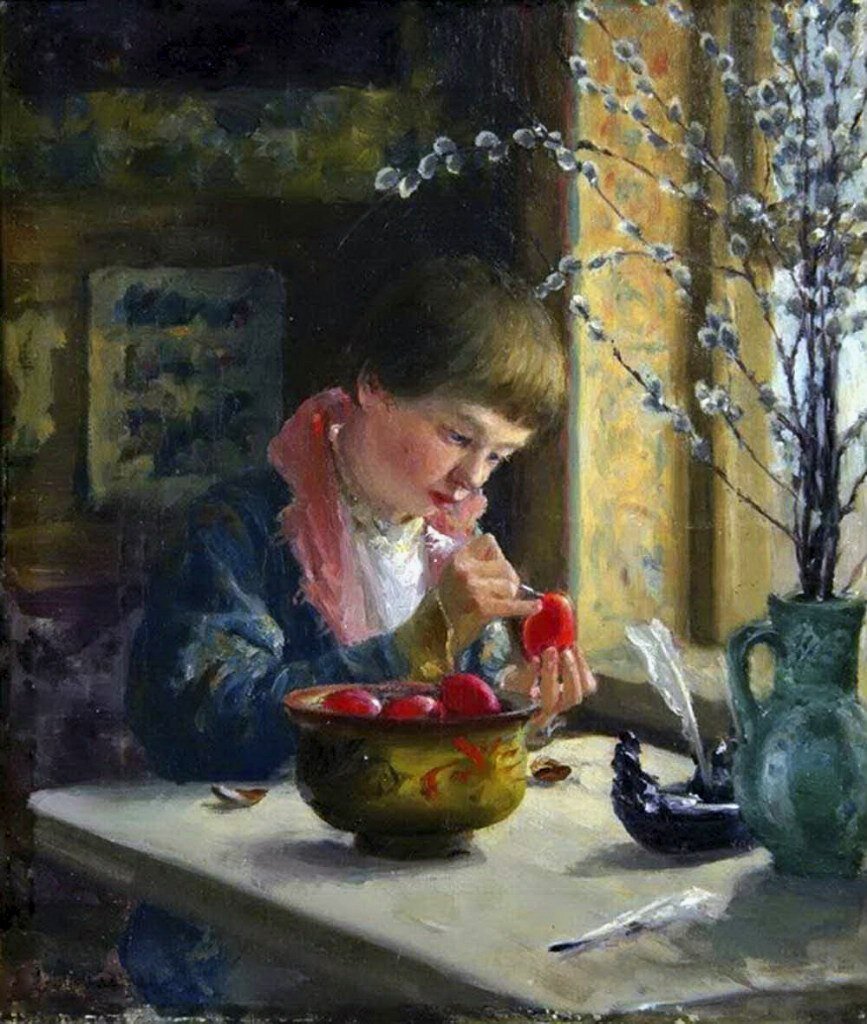 "Приготовление к Пасхе", 1910 Холст, масло. Милорадович Сергей Дмитриевич