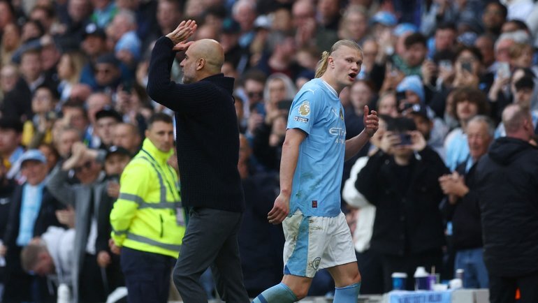    Эрлинг Холанн недоволен решением Хосепа Гвардиолы заменить его. Reuters