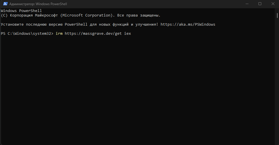введите irm https://massgrave.dev/get | iex