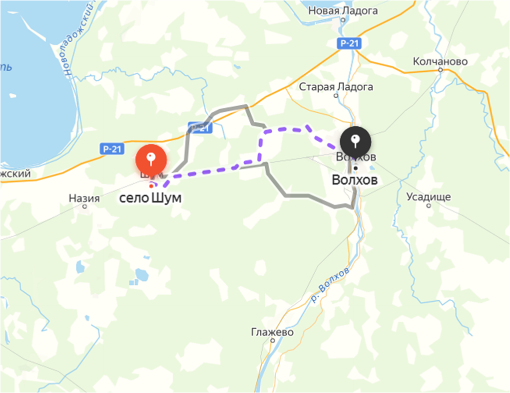 Шум - Волхов. Яндекс.Карты