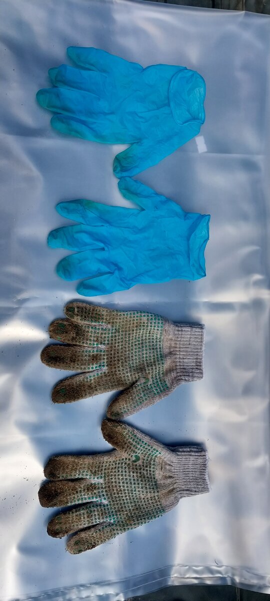 Надеваем медицинские перчатки, а сверху - х/б.