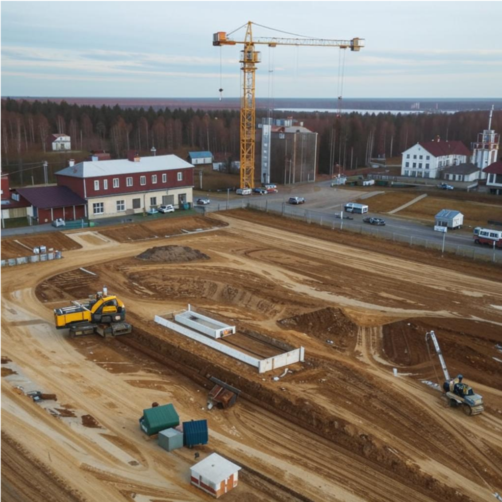 Строительная геодезия в поселке Важины Ленинградской области 