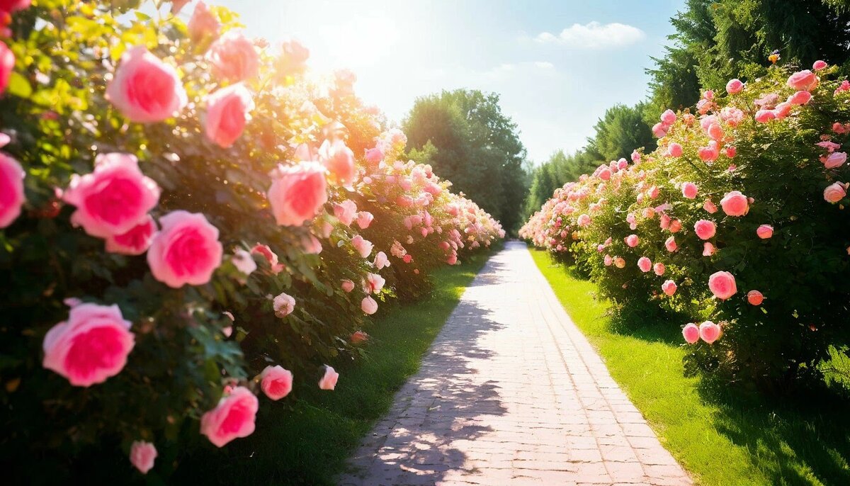 Аллея из розовых кустов