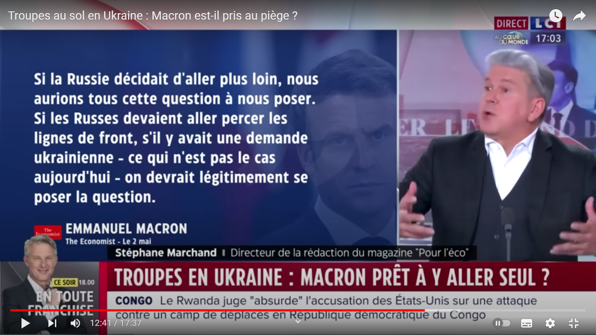 Цитата (дословная) слов Макрона, в передаче на LCI. Кадр из передачи с сайта YouTube.