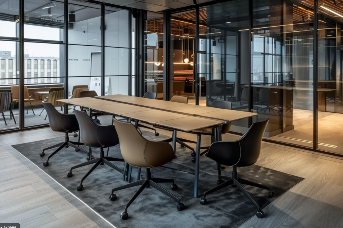    Интерьер переговорной комнаты в современном офисе Команда Meetto