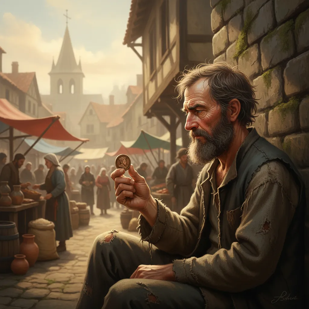 Нищий держит короля в руке.