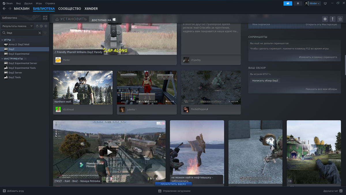 Страница DayZ на моей учетной записи в Steam