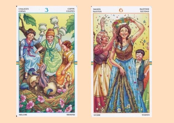 Сочетание 3 кубков и 6 жезлов (Таро Колесо года)
