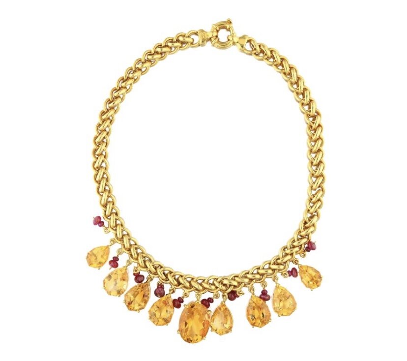 Колье, желтое золото, цитрины, рубины, Sotheby’s 