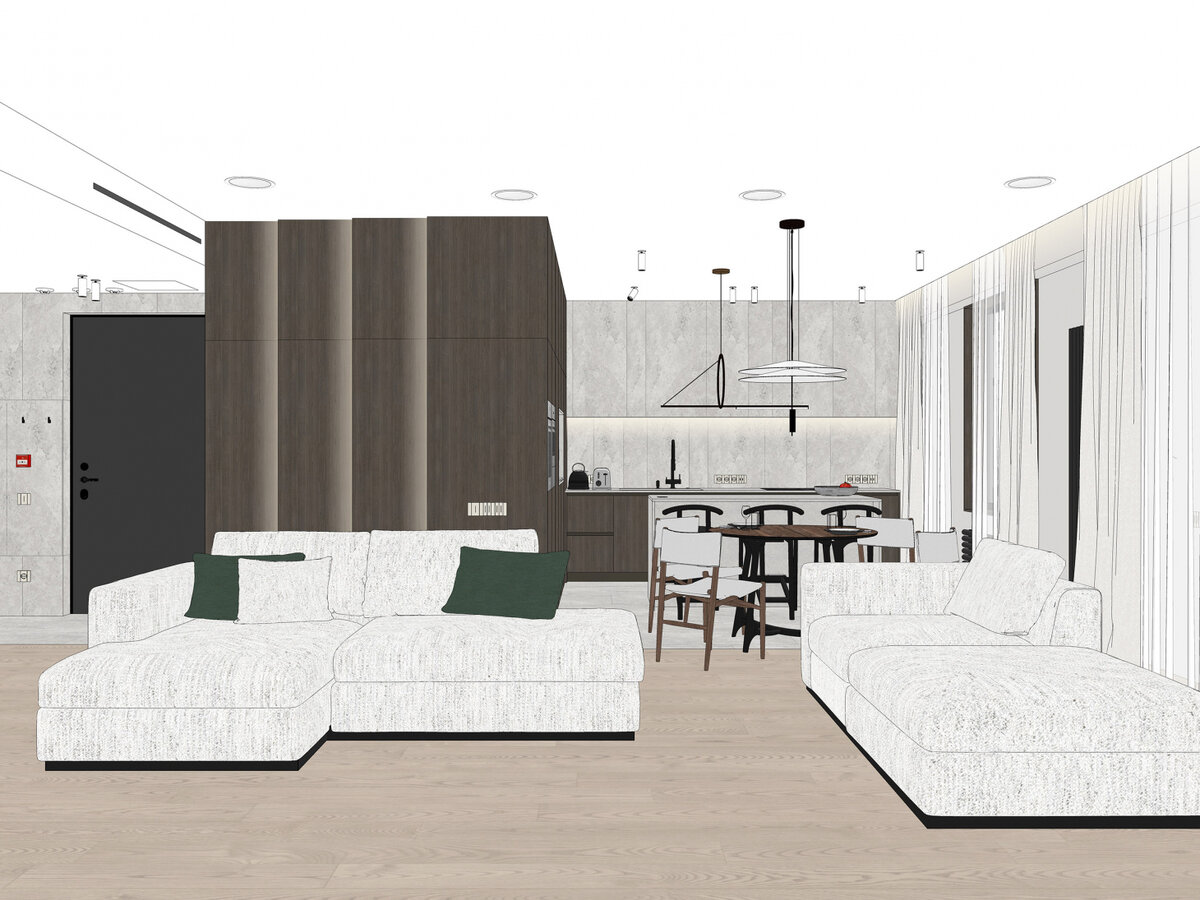 Дизайн-проект интерьера трехкомнатной квартиры с кухней-гостиной, Alexander Tischler