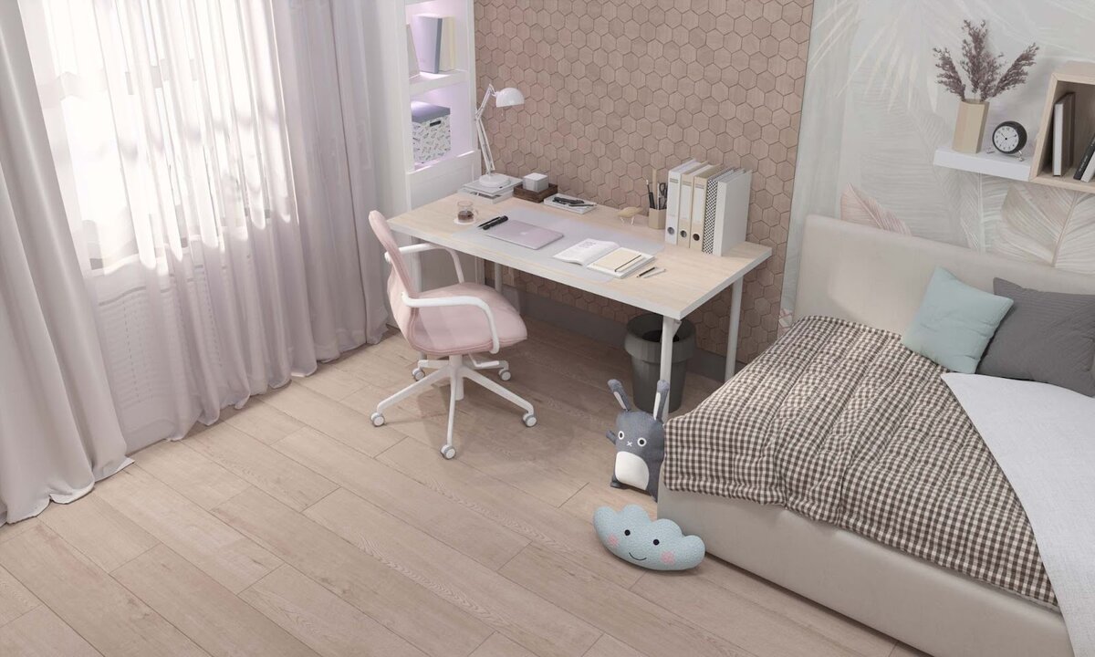 Только натуральные материалы в отделке, много света. Керамогранит из коллекции Soft Wood от ™ Estima