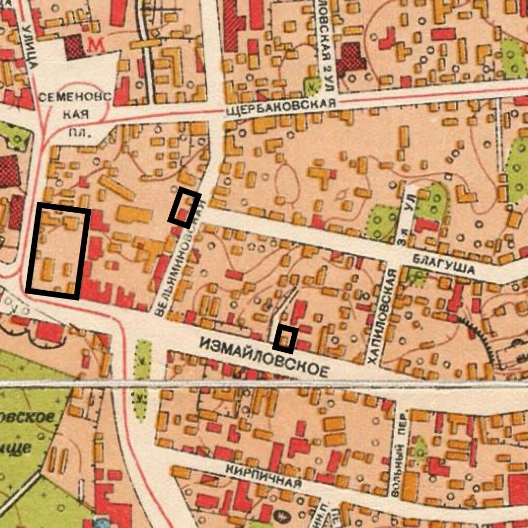 Бывшия владения П. И. Миловановой на карте Москвы 1952 г. 