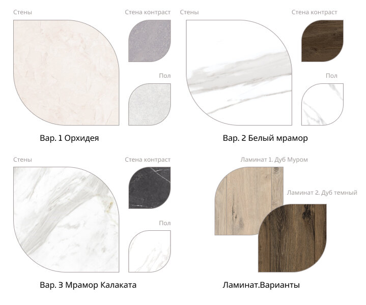 Примеры сочетаний плитки в отделке санузлов ЖК "Новикола"