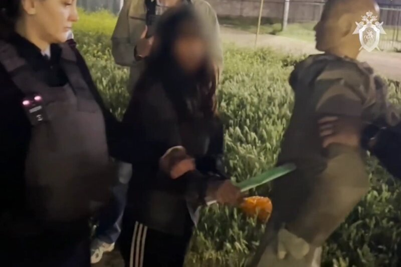    Подозреваемая показывает, как наносила удары. Фото: Кадр из видео