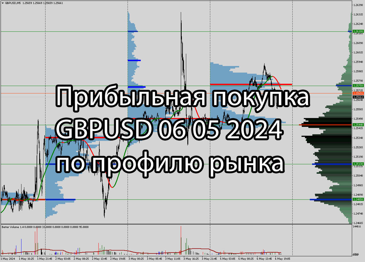 Прибыльная покупка GBPUSD 06 05 2024 по профилю рынка.