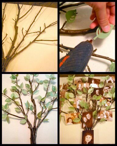 Возьмите несколько веточек, соберите в букет и склейте между собой их нижние концы, стараясь располагать веточки так, чтобы они разветвлялись равномерно влево и вправо.