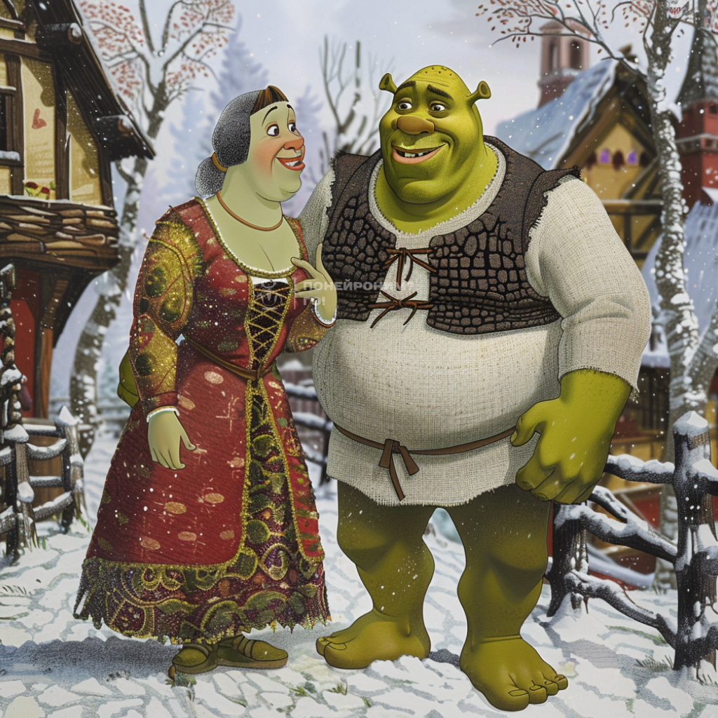 Герои "Шрека" в стиле русских мультиков.