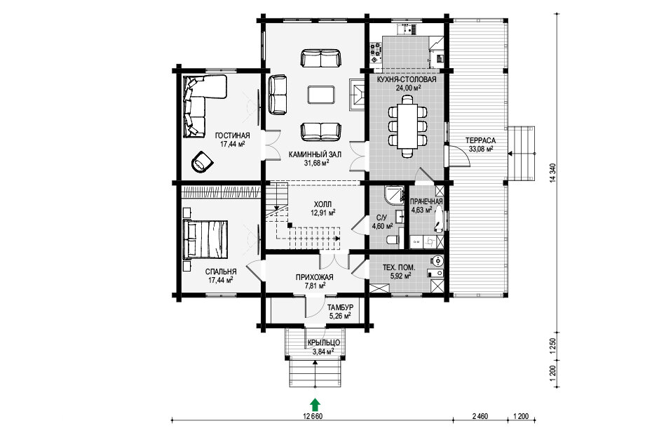 План первого этажа двухэтажного дома «Русский дом 235» 
