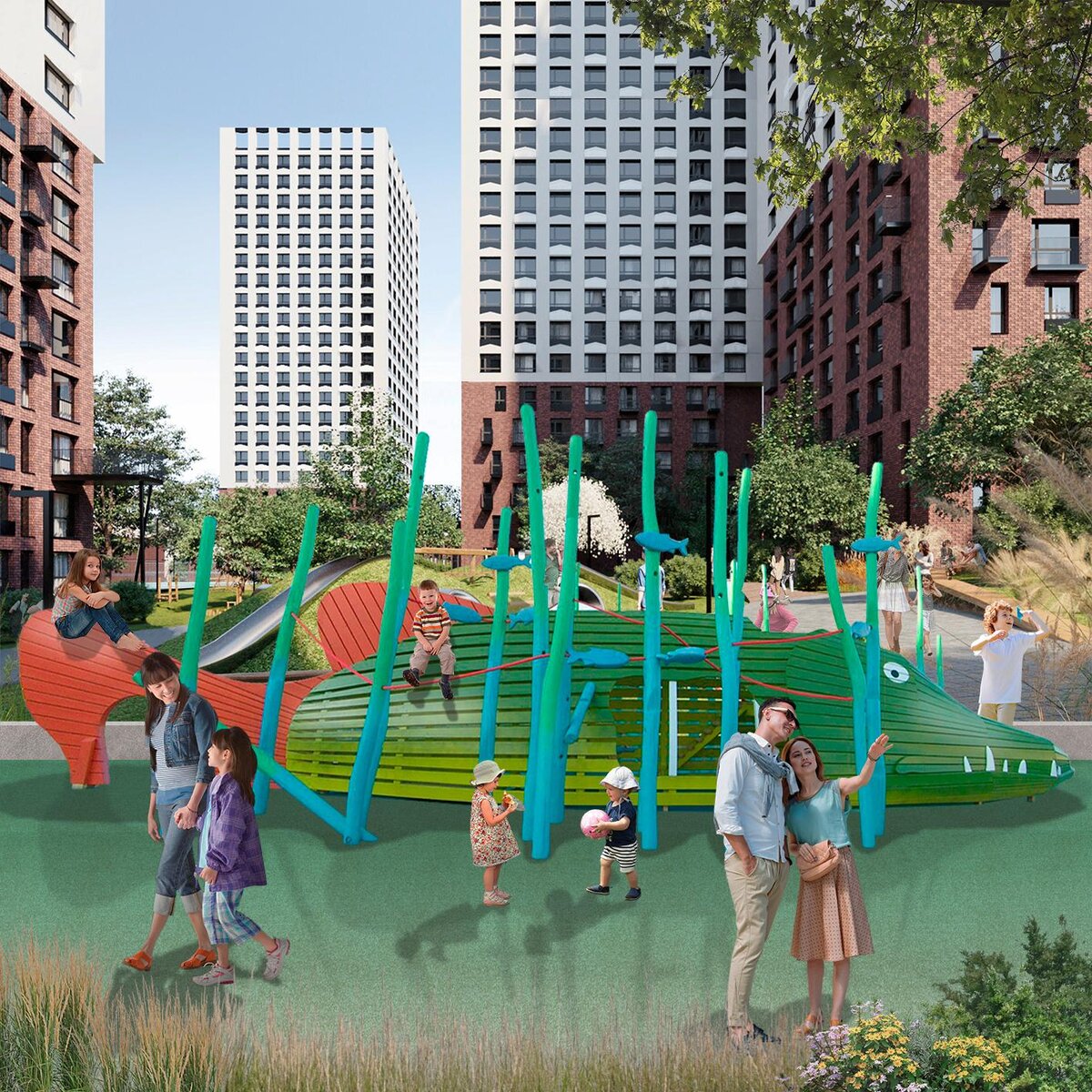 На фотографии "Детская игровая площадка Щука Астраханская" производитель АрмияСпорта.рф , аналог Монструм (Monstrum).