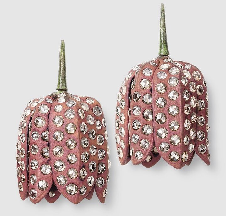 Серьги. Бриллианты, медь, белое золото.