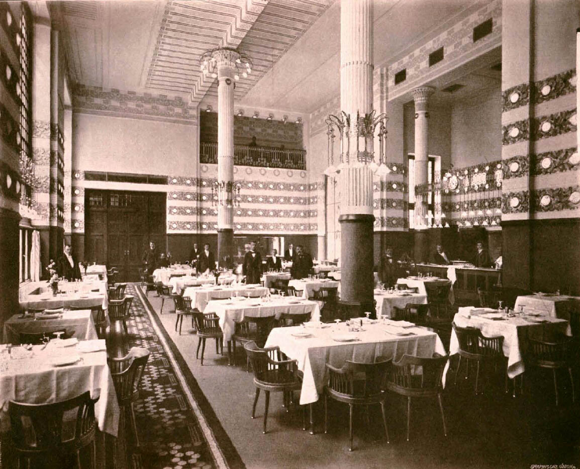 Elegant cafe in the Bristol designed by Otto Wagner Jr., 1901