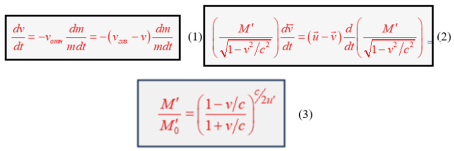 В этой статье показано, что дифференциальное уравнение для релятивистского реактивного движения, впервые полученное Я. Аккеретом 11  (Aekeret J.) в 1946 году, а потом и повторно Е.