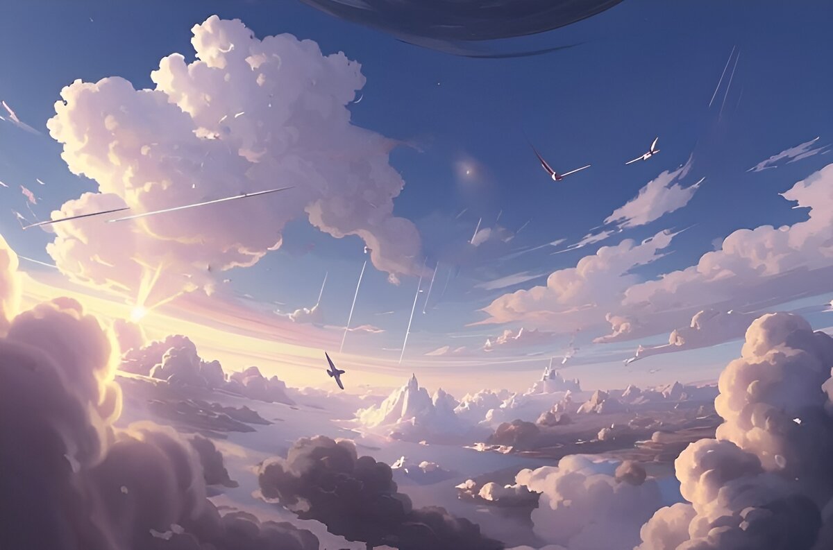 Облака на ветру. Иллюстрация создана с помощью нейросети DreamAI и программы Photoshop.



