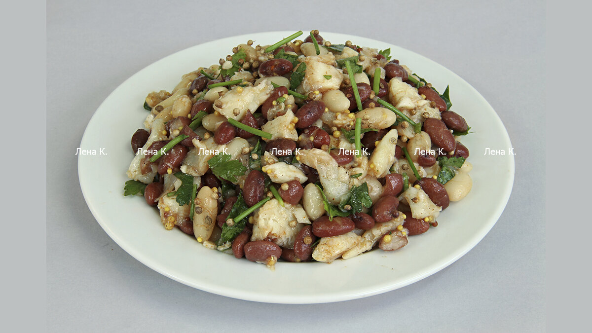 салат с рыбой и фасолью,приготовление и фото Лены К.