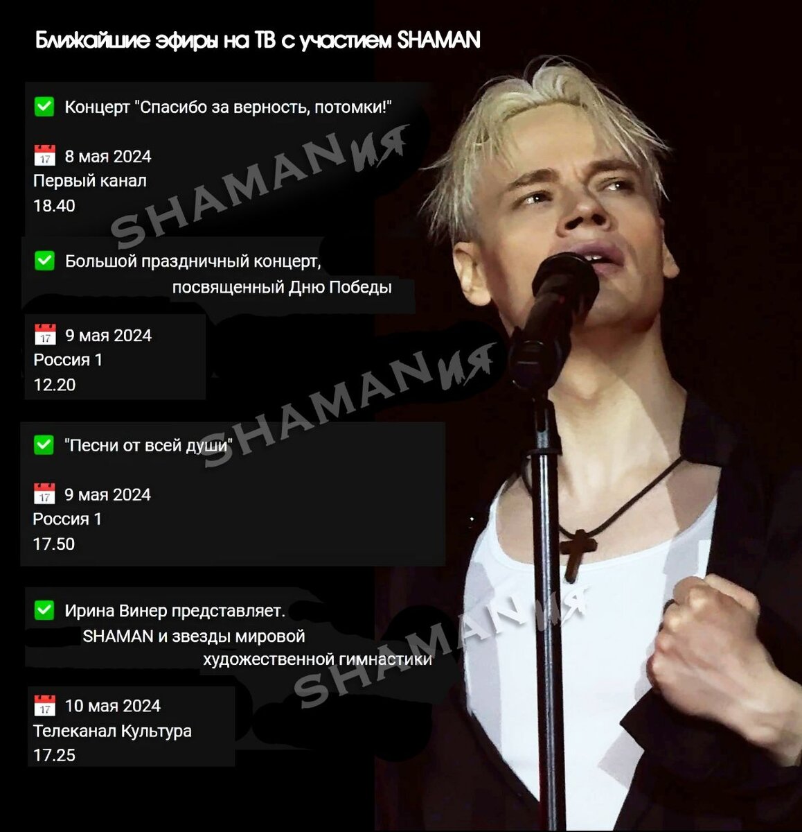 Актуальное расписание концертов SHAMANa и передач | Вдохновения ...