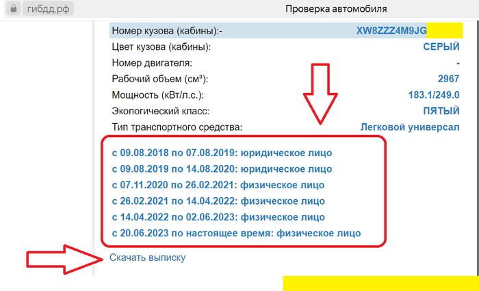 Нажав на вкладку "скачать выписку", мы сможем скачать файл в PDF формате, где по большому счету будет все та же информация, что и на основной странице, но в более удобном виде и подходящая для печати.