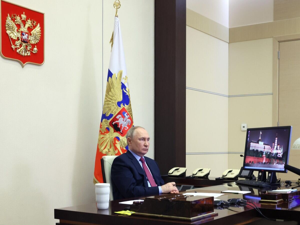    Президент РФ Владимир Путин в режиме видеоконференции проводит совещание с членами правительства РФ© РИА Новости / POOL