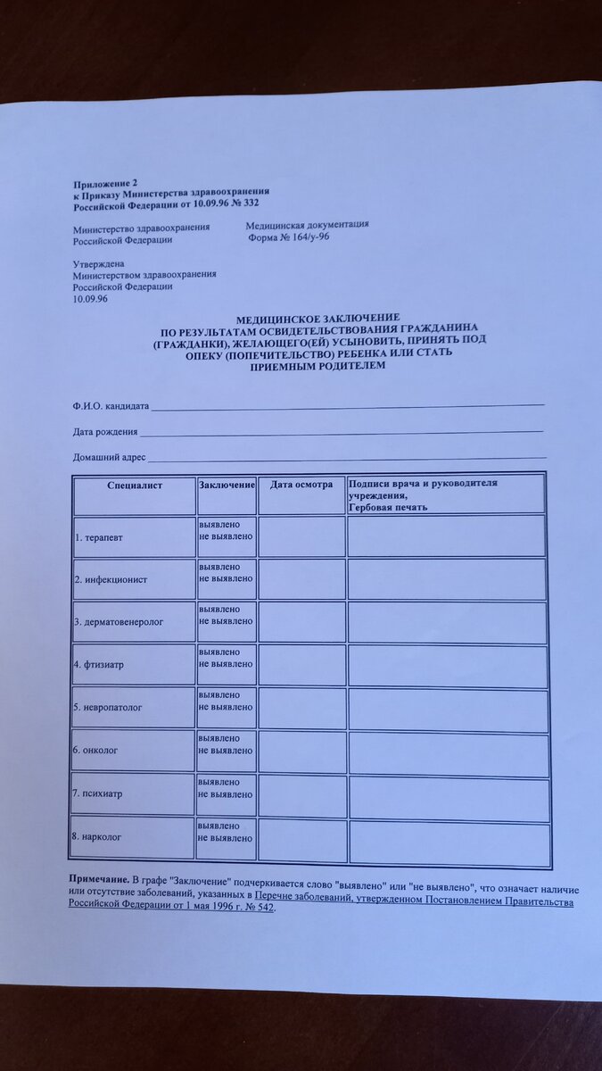 Бланк мед. заключения вначале