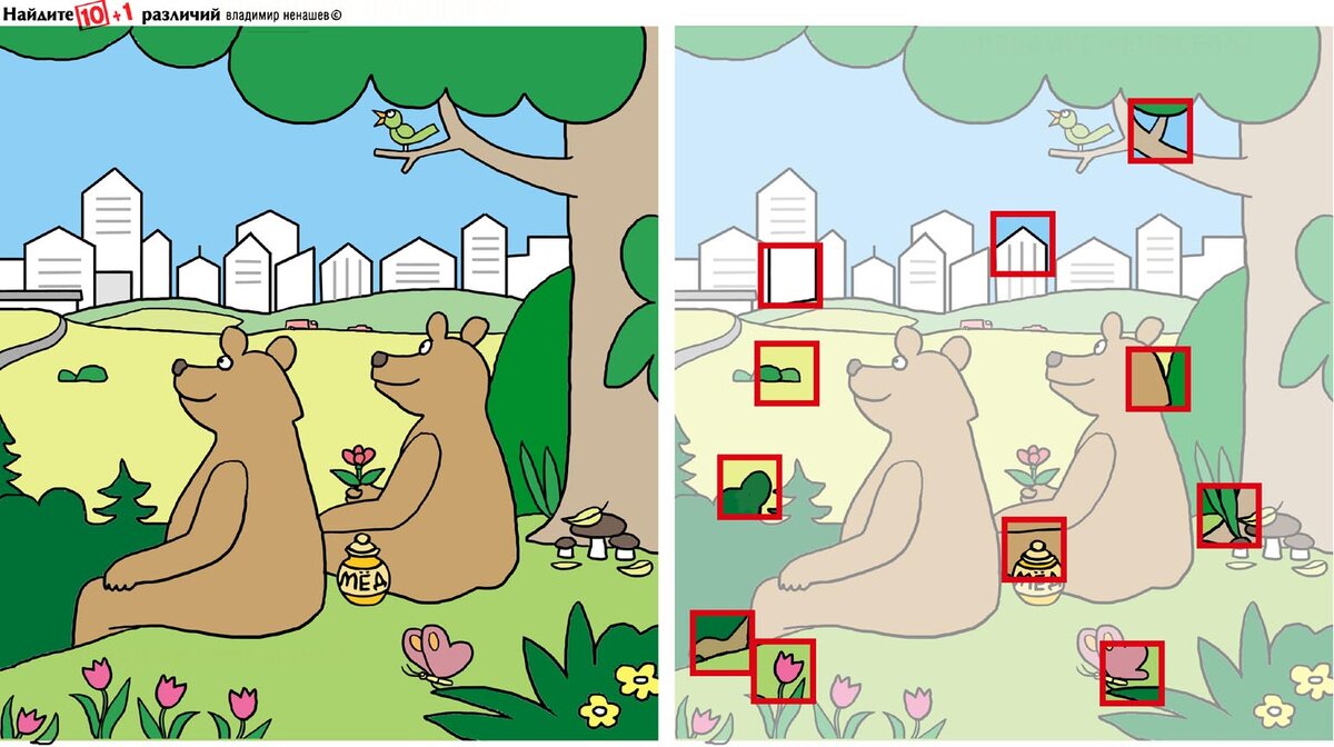 10+1 отличий-различий. Тест! Идилия. Славная парочка медведей любуется  горами. | УРА ЖИЗНИ | Дзен