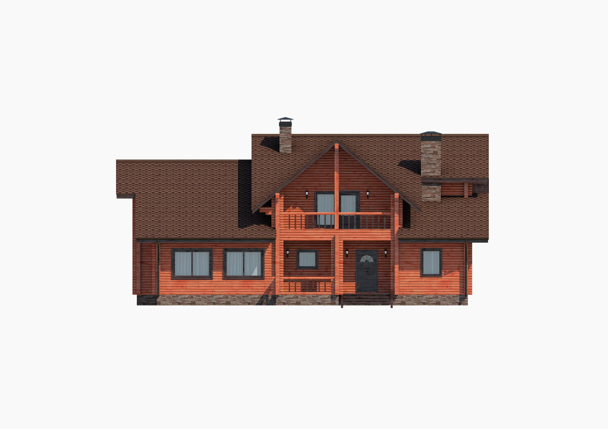Проекция фасада (вид спереди) двухэтажного дома «Русский дом 183»