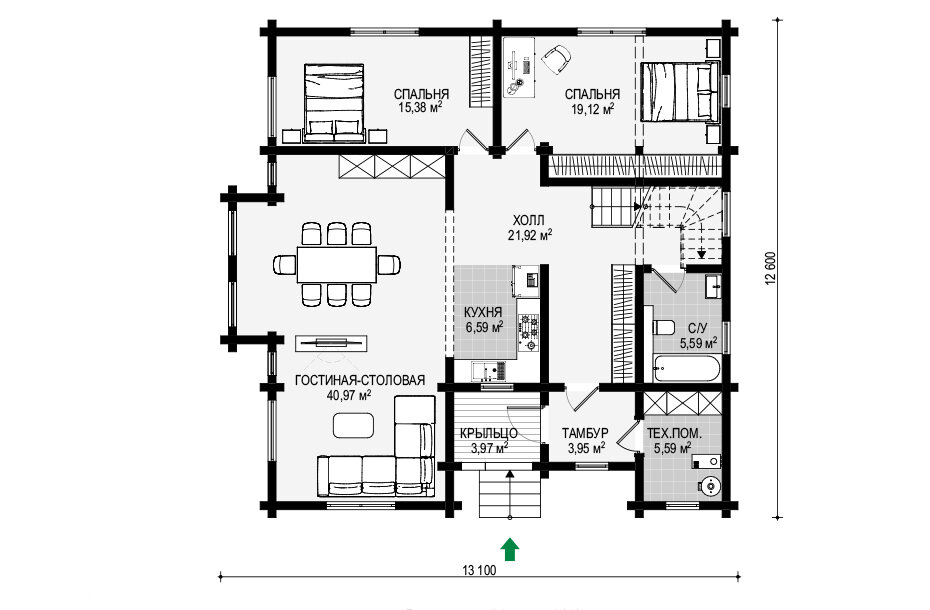 План первого этажа двухэтажного дома «Русский дом 183»