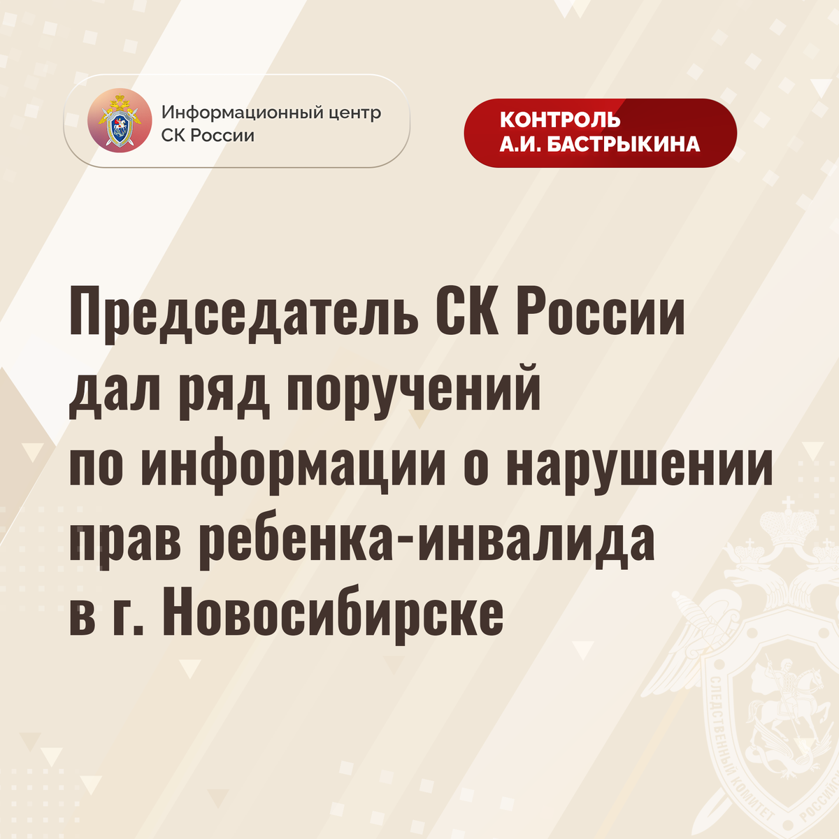 Председатель СК России дал ряд поручений по информации о нарушении прав  ребенка-инвалида в г. Новосибирске | Информационный центр СК России | Дзен