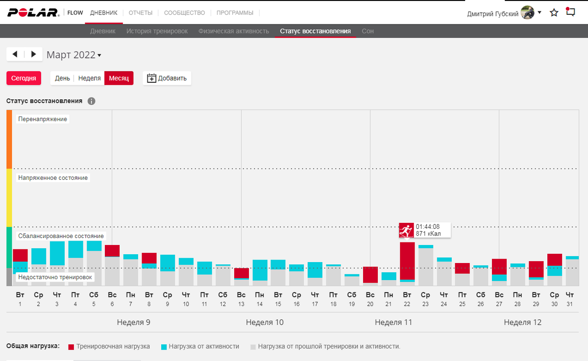 Дневник в приложении Polar Flow
