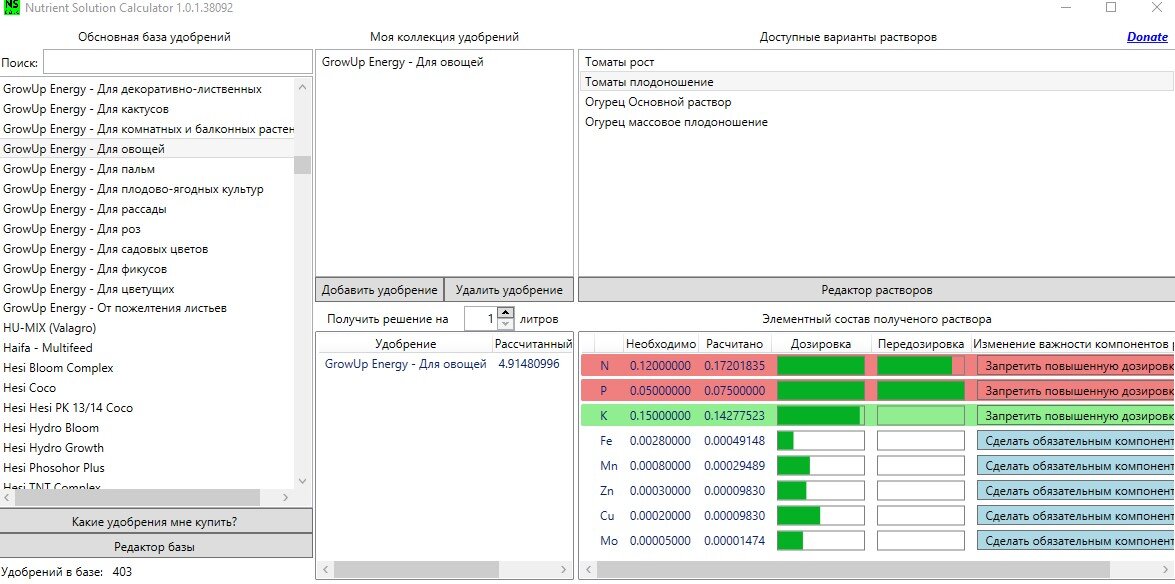 калькулятор Nutrient Solution Calculator